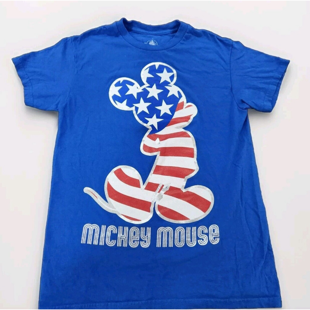 Disney Mickey Mouse Unisex T-Shirt Americana USA Flag Small Short Sleeves - Picture 2 of 5